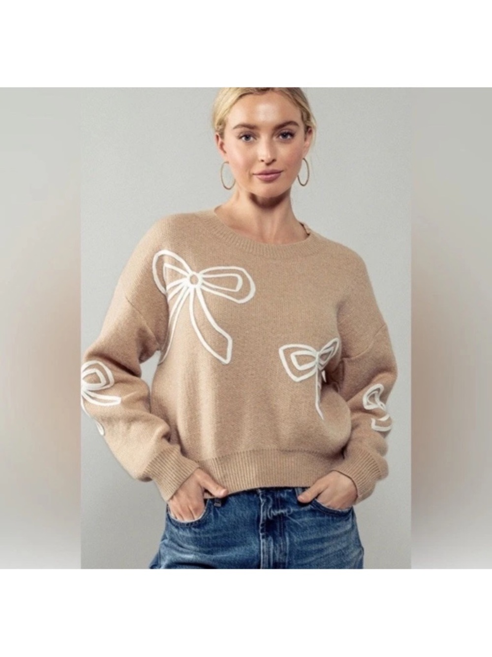 Anthropologie Luna Ivy Viral Pink Pastel Coquette Bow Sweater Size Medium Girly